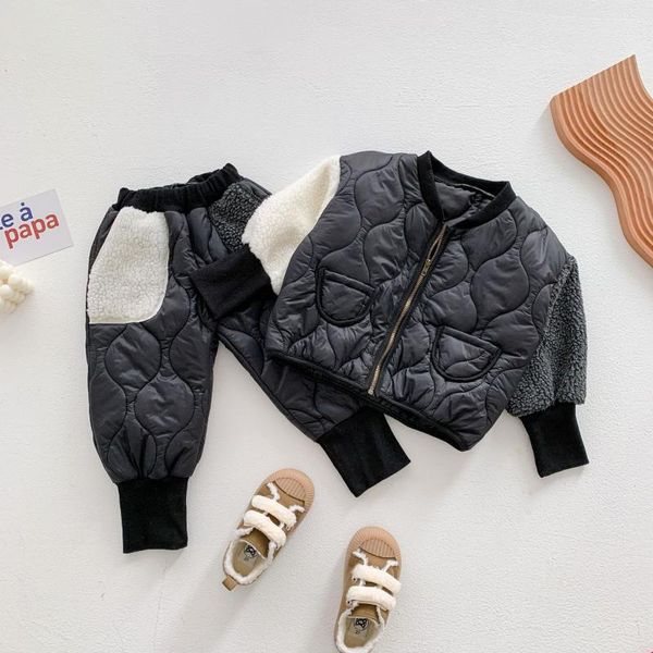 

2020 autumn winter new arrival girls fashion cotton-patted sets coat+pants girl clothes outfits, White