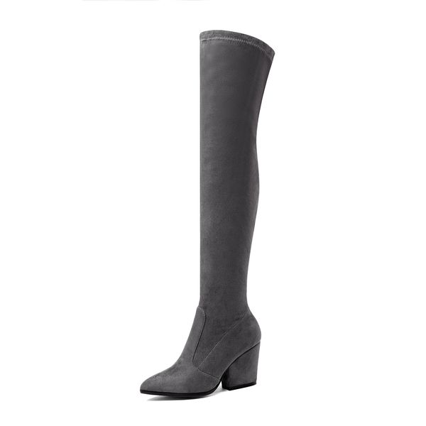 Mulheres sobre as botas altas do joelho cunhas saltos de inverno sapatos dedos apontados toe sexy tecido elástico mulheres botas tamanho 34-43