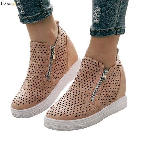 

boots kancoold fashion women ladies sole hollow zipper ankle flat round toe casual solid for woman shoes 1, Black