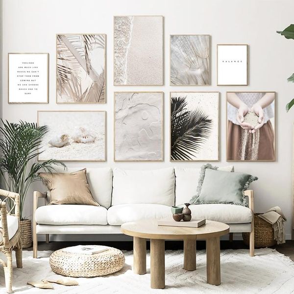 

paintings sea beach palm leaves dandelion sand girl wall art canvas painting nordic posters and prints pictures for living room decor