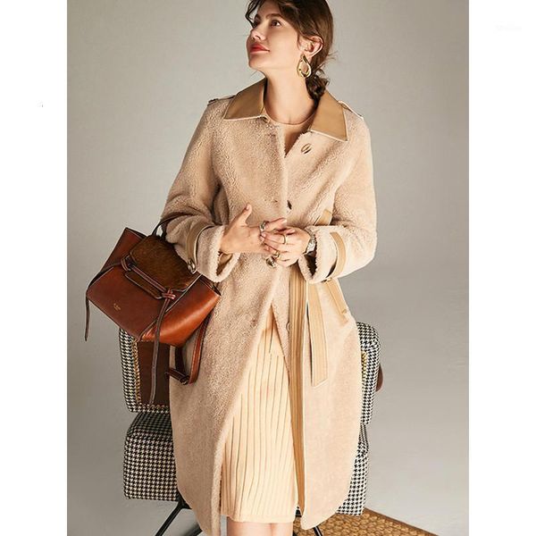 

women's fur & faux coats lamb patchwork sheepskin and single breasted wide-waisted warm jackets for women winter 20211, Black