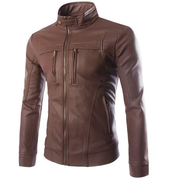 

men leather jacket 2020 autumn stand collar multi-zipper men's motorcycle clothing boutique men pu leather jacket, Black