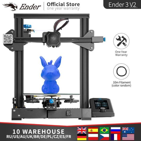 

printers ender-3 v2 3d printer 32bits mainboard silent tmc2208 stepper drivers 4.3 inch touch lcd carborundum glass bed creality 3d1