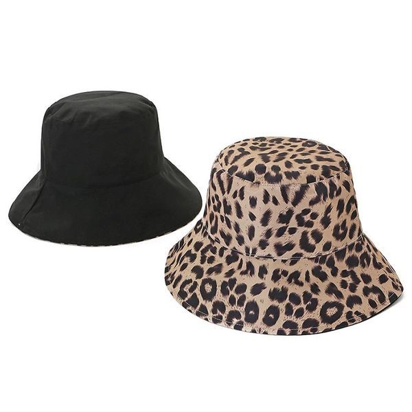 

wide brim hats spring women bucket hat leopard print cotton double-side wear female caps summer outdoor ladies sun fisherman, Blue;gray