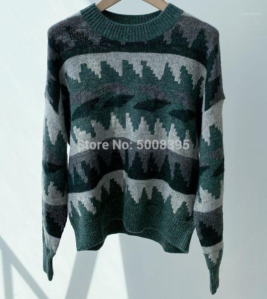 

woman sienna alpaca wool geometric sweater round neck oversized jersey round neck long sleeves fashion jumper1, White;black