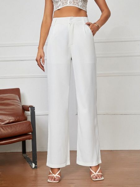 

tall high waist plicated detail pants 74ij#, Black;white