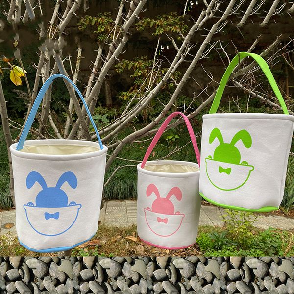 

2021 easter egg basket bunny bags cartoon rabbit printing canvas bag gifts egg candies barrel bucket kids baby cute lovely handbag e120905, Black