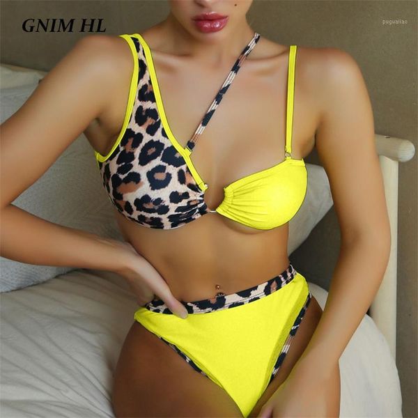 

gnim leopard swimsuit bikini mujer 2020 high waist mesh swimwear women push up summer bathing suit women brazilian biquini set1, White;black