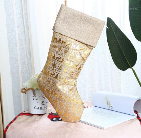 

christmas stockings creative golden bronzing gift bag large candy socks christmas pendant decoration1