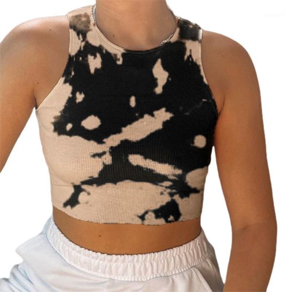 

women short camisole tank summer fashion random dyeing round collar sleeveless slim vest crop ladies short vest1, White