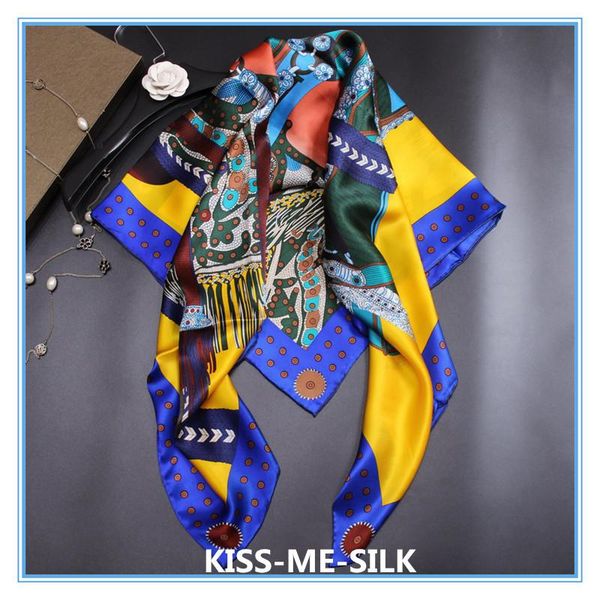 

kms classic saddle large square scarf shawl belt wild silk scarf shawl for girl lady women 106*106cm/50g, Blue;gray
