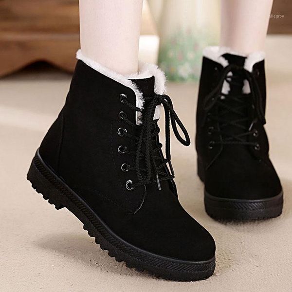 

boots botas femininas women 2021 winter shoes warm snow fashion ankle flock woman1, Black