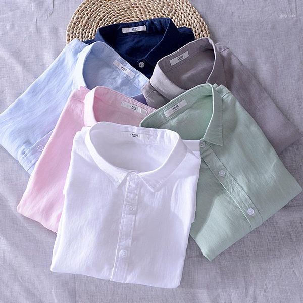 

pure linen 2020new men's simple wild casual linen short sleeve shirt1, White;black