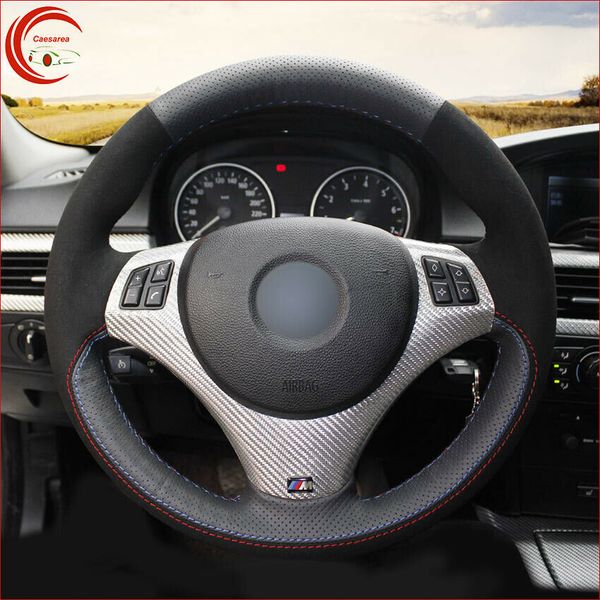 

hand-stitch black leather car steering wheel cover for bmw e90 e91 e92 e93 e81