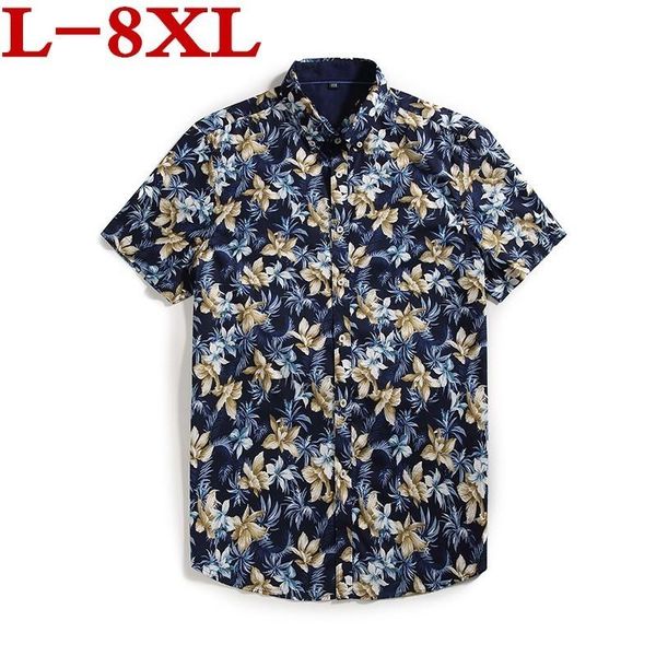 

men's casual shirts size 8xl 7xl summer plus style floral print beach hawaiian men short sleeve hawaii shirt chemise homme, White;black