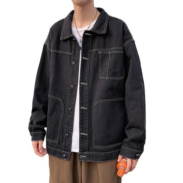

2021 autumn new men denim jacket and women student loose solid color streetwear chaqueta mens clothing, Black;brown