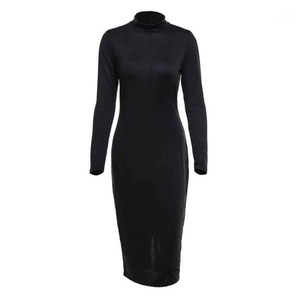 

daily solid long sleeve attractive winter party charming bodycon slim fit elegant women dress casual shopping turtle neck1, Black;gray