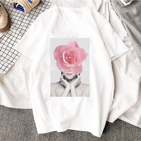

fashion new cotton harajuku aesthetics tshirt flowers feather print short sleeve & tees fashion casual white t shirt