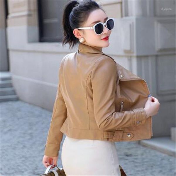 

spring autumn fashion casual women new lapel motorcycle leather jacket short zipper coat outwear parka1, Black;brown