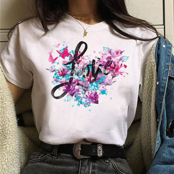 

fashion women t shirt butterfly and love print tee shirts female harajuku cute tee casual short sleeve tee t-shirt clothing, White