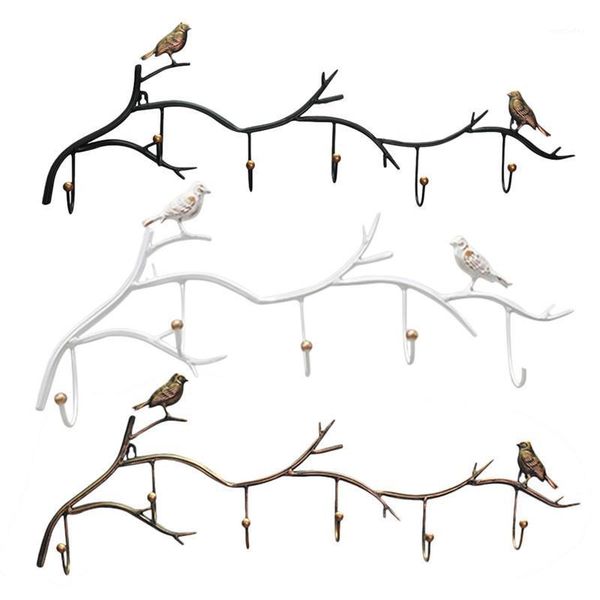 

5 hooks wrought iron bird door hook rack clothes rack robe key holder door mounted hat hanger kitchen wall home decoration1