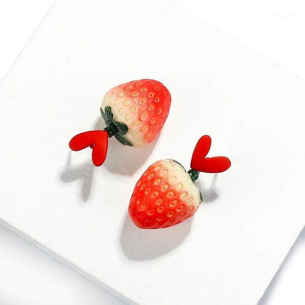 

amorcome sweet cute red strawberry dangle drop earrings for women girls love heart fruit earrings korean summer jewelry 2020 new1, Silver