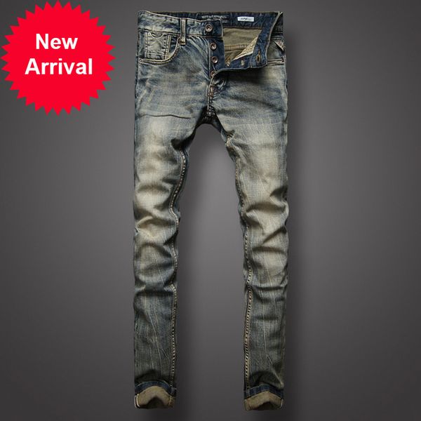 

2021 new italian style retro design men's brem pants thin denim buttons brim branded fashion streetwear classic jeans y501, Blue