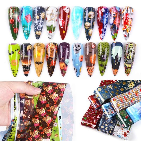 

mixed design halloween christmas style festival manicure nail sticker starry sky paper transfer foils decal nail art decoration, Black