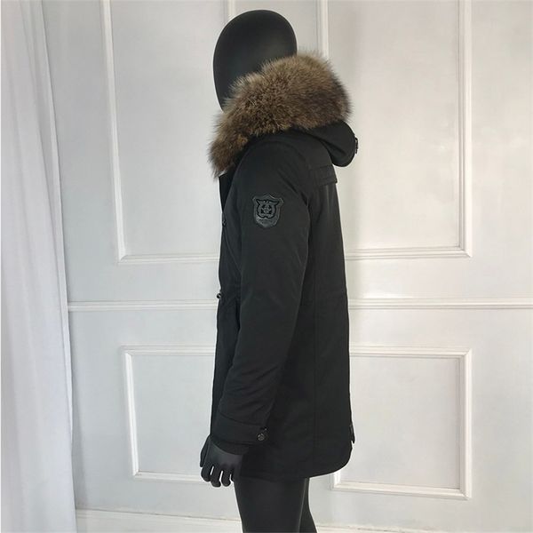 

rabbit coat for man new winter warm fashion real parkas lining raccoon fur collar men's parka with f 201203, Black
