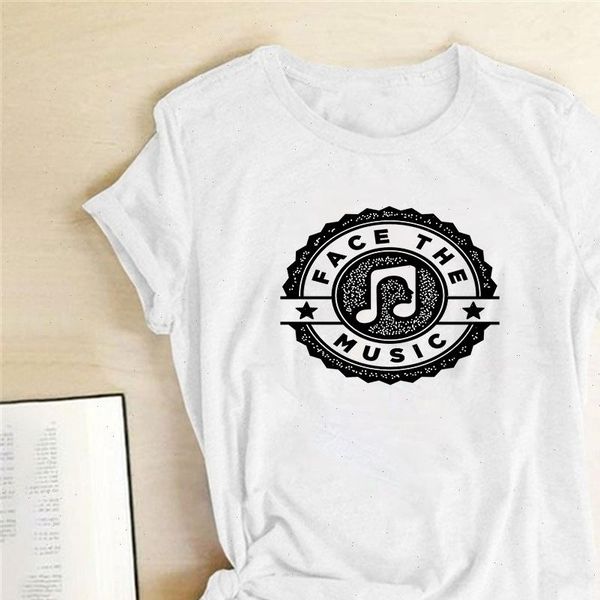 

music t shirt women face the music printed short sleeve o neck fashion casual loose graphic tee shirt femme drop shipping, White