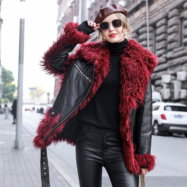 

natural real fur coat female genuine leather jacket winter coat women clothes 2019 sheep fur collar sheepskin down zt49671, Black
