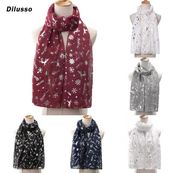 

Women Christmas Festive Winter Scarves Elk Print Warm Winter Snow Flake Scarf 2020 Women Retro Designer Scarf Bufanda, Blue;gray