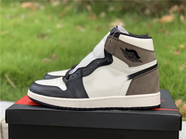 

2020 release authentic 1 high og dark mocha sail black leather overlays 1s travis scott white men outdoor shoes sports sneakers with box