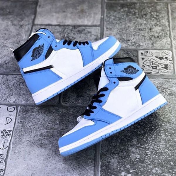 

2020 new jumpman 1 zapatos men mid high basketball shoes 1s university blue chaussures designer sneakers mens trainers, White;red