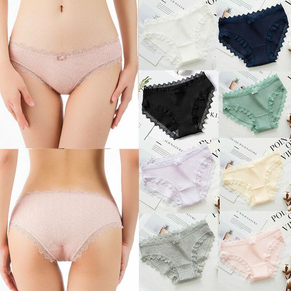 

women's underwear pure japanese cotton breathable and comfortable girl student mid-waist girls lace panties, Black;pink