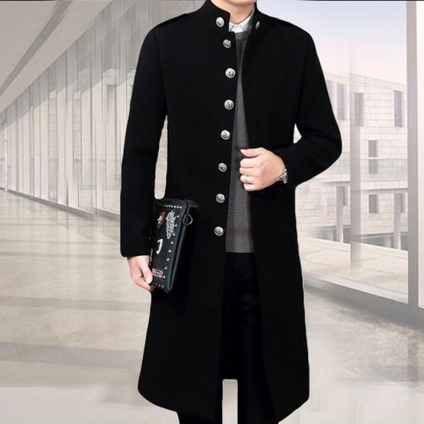 

autumn winter casual woolen coat men trench coats long sleeves overcoat mens cashmere coat casaco stand collar black england