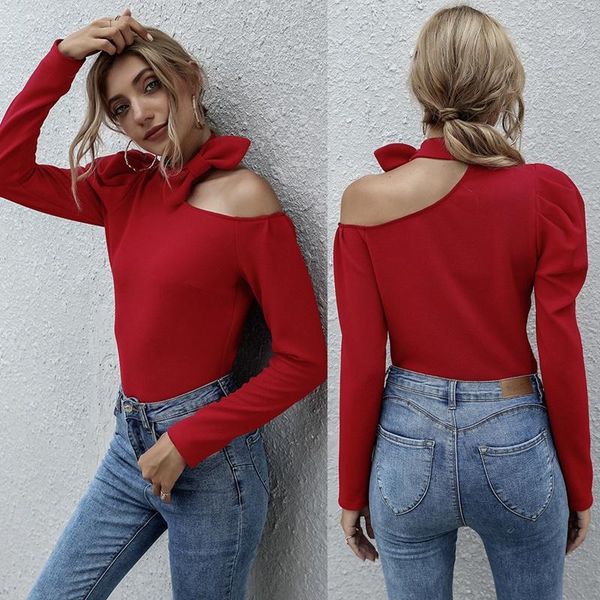 

new women's knotted bowknot strapless ladies blouse red1, White