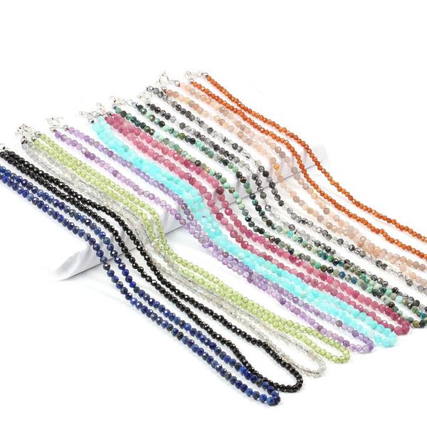 

chokers women jewelry natural stones genuine garnet sparkling cut small 3mm beads necklace length 41mm, Golden;silver