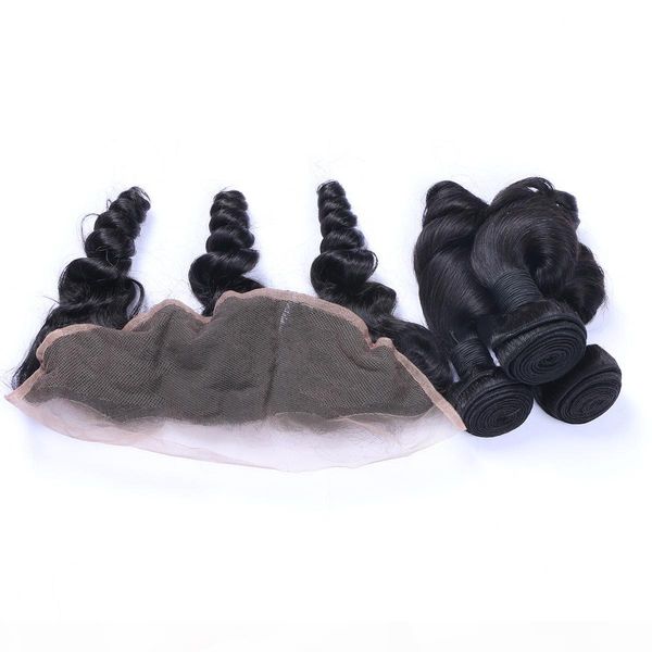 

loose wave ear to ear 13x4 full lace frontal closure middle three part with 3bundles loose wavy virgin peruvian human hair weaves, Black;brown