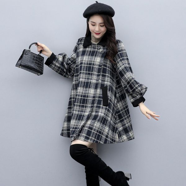 

women's 2021 new mid-length suit autumn and winter korean style cotton-padded clothing plaid wool coat tu2v, Black