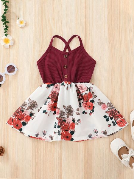 

toddler girls floral half button flared cami dress she, Red;yellow