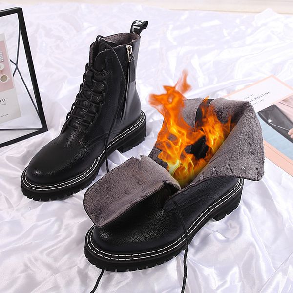 

nakkeshmen- autumn new lace-up british style side pull casual short women's boots 201215, Black