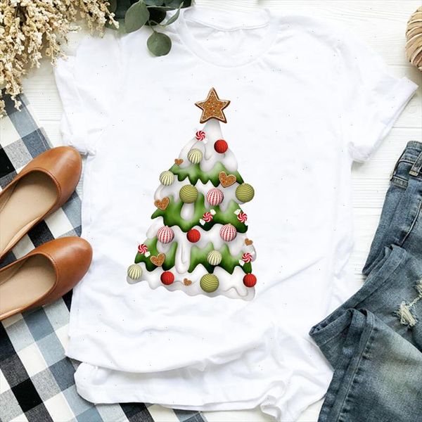 

women merry christmas star fashion winter cartoon tree 90s holiday clothes ladies graphic print tee tshirt female t shirt, White