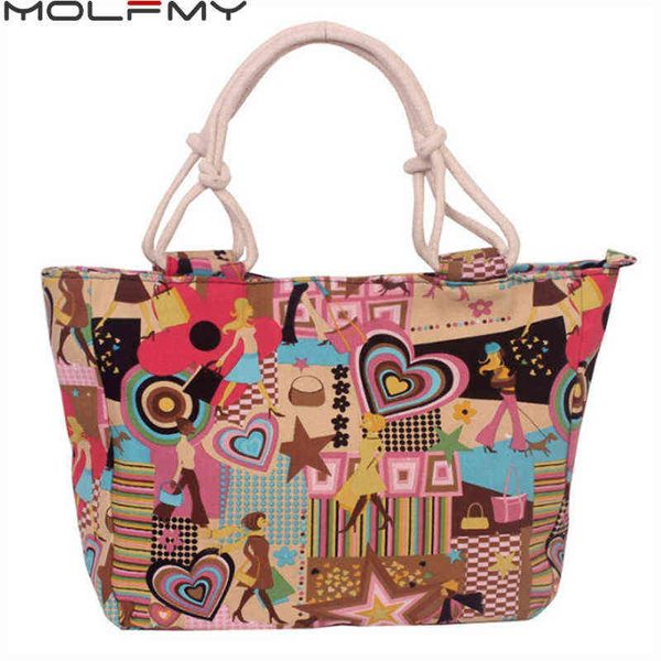 

shopping bags 2022 fashion summer women's canvas handbag love girl graffiti shoulder bag female casual beach handle 220301