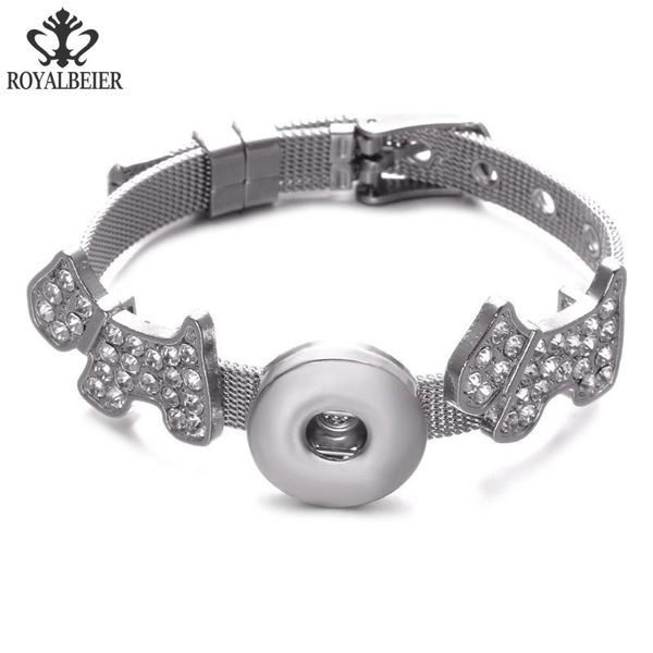 

charm bracelets royalbeier 18mm snap button fashion stainless steel bracelet&bangles metal silver color bracelet for women's jewelry 00, Golden;silver