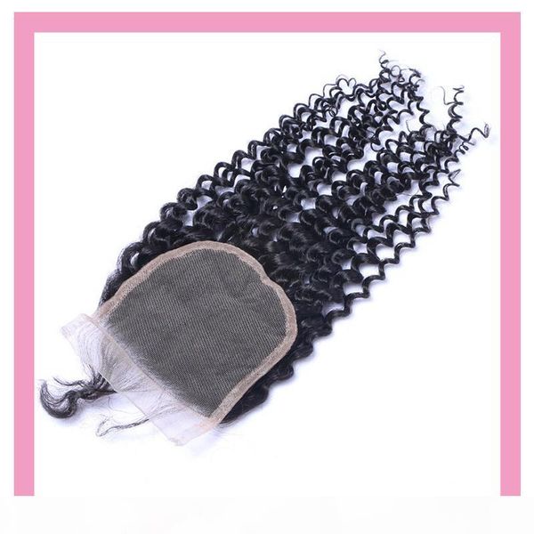 

malaysian 100% human hair 4x4 lace closure with baby hair products wholesale kinky curly natural color curly closures, Black;brown