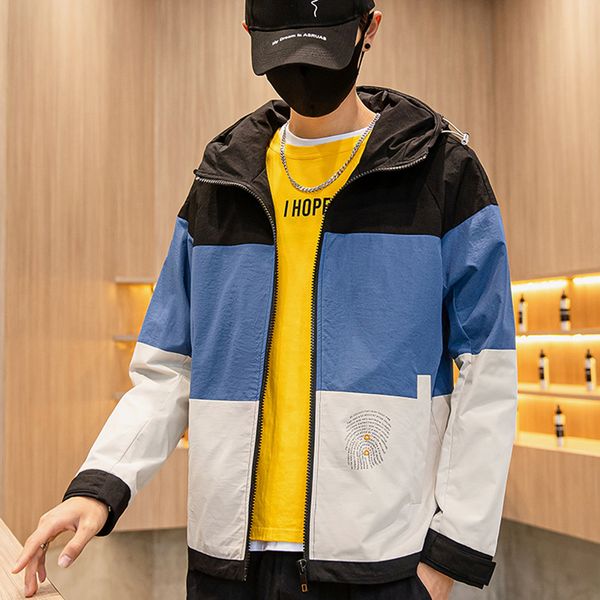 

men's wear loose coat spring trendy work clothes handsome all-match color block patchwork letter print kg-82, Black;brown