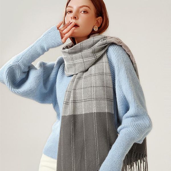

classic solid color women autumn winter scarf simple style long scarf for ladies big shawl women imitation wool, Blue;gray