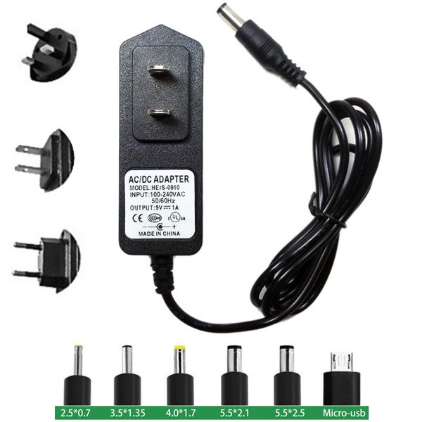 

9v 1a charger wall dc power adapter eu/us/uk 1m/2m six interface power supply 100-240v ac adapter for arduino uno mega