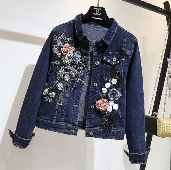 

women basic coat denim jacket women spring fall denim jacket jeans lady new embroidered flowers show thin clothes1, Black;brown